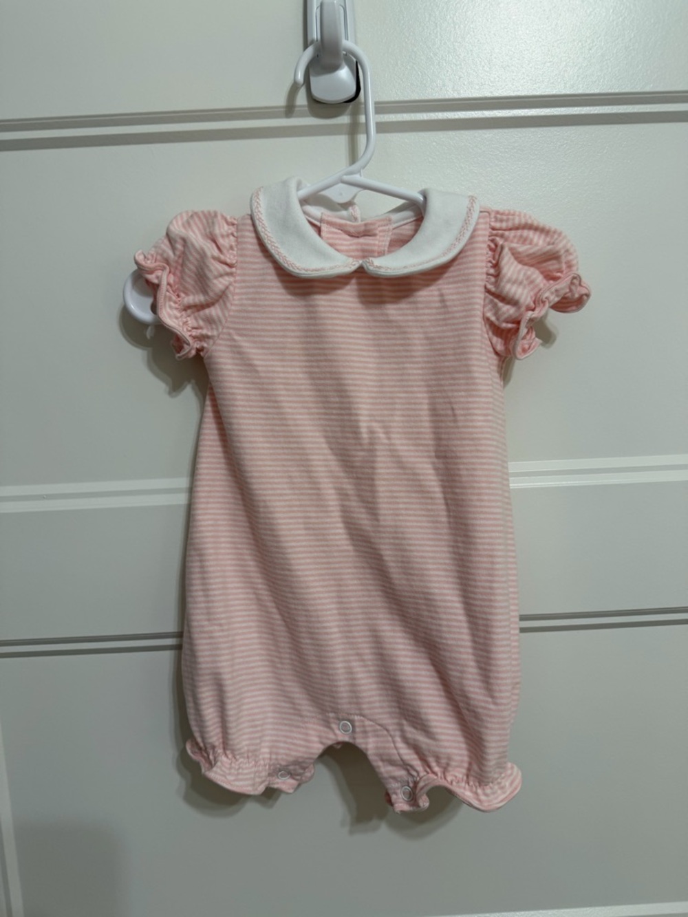 Lullaby Set Pink Striped Baby Bubble with White Peter Pan Collar